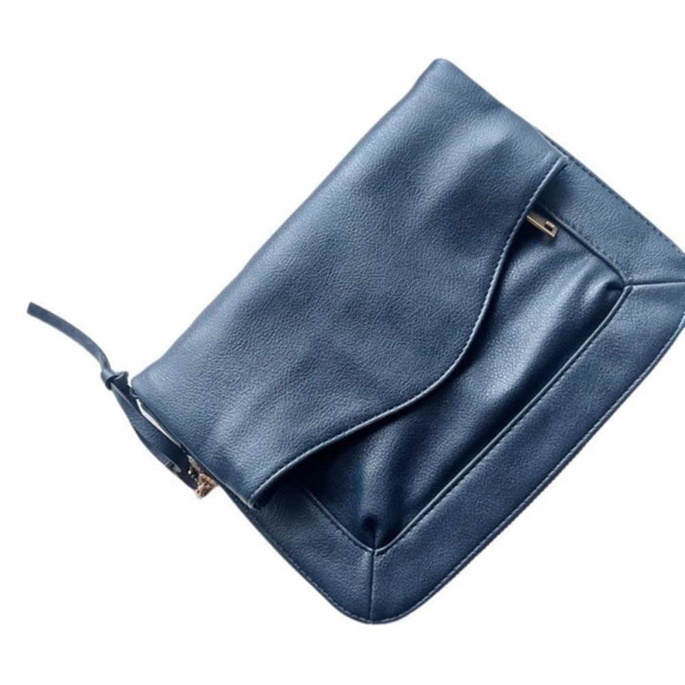 Moda Luxe Blue Clutch Purse Embellished Metal Detail Convertible Bag 10x7